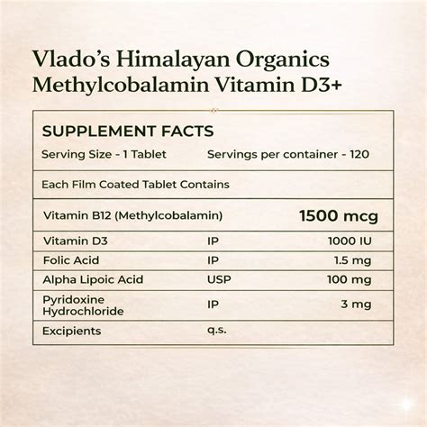 Vlado's Himalayan Organics Vitamin B12 1500mcg with Vitamin D3 | Methy