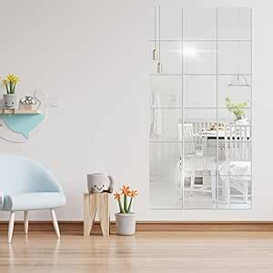 Buy CVANU 18pc Square Silver Mirror Sticker, Self-Adhesive Acrylic ...