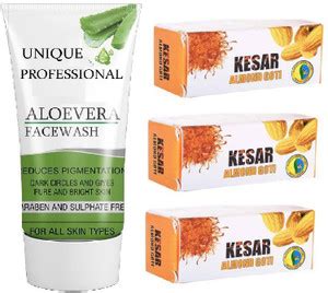 UNIQUE PROFESSIONAL ALOEVERA FACE WASH 100 ML + KESAR ALMOND GOTI ...