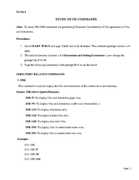 Computer programming Record - Ex:No: STUDY OF OS COMMANDS Aim: To study ...