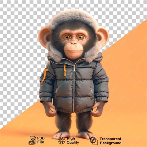 Premium PSD | Cute little 3d monkey wearing jacket on transparent ...