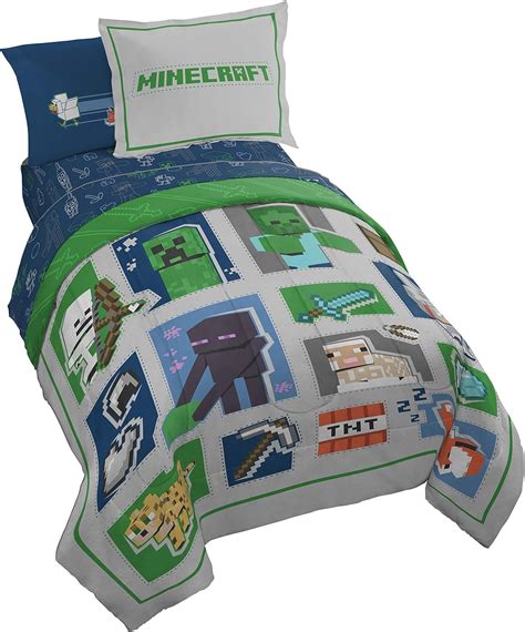 Minecraft Patchwork Mobs 5 Piece Twin Bed Set - Includes Comforter ...