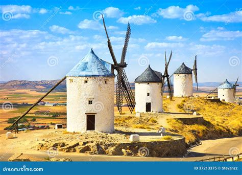 Windmills of Don Quixote in Consuegra. Castile La Mancha, Spain Stock ...
