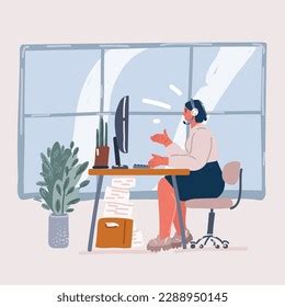 Woman Working On Computer Cartoon 的图像结果