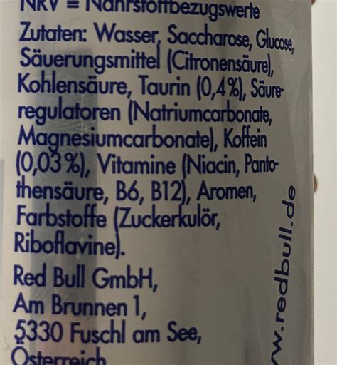 Printable Red Bull Ingredients Label