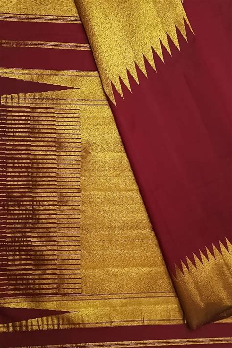 Maroon & Golden Kanjeevaram Handloom Silk Saree - Pure Elegance ...