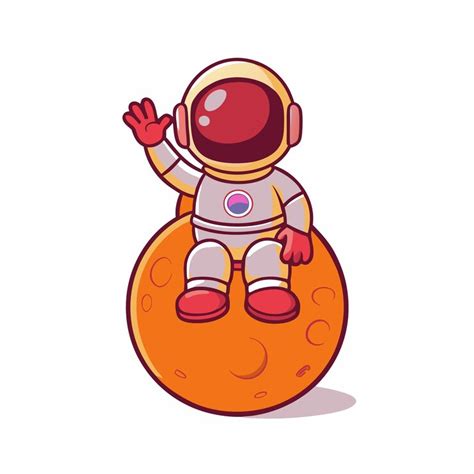 Astronaut sitting on planet and waving hand cartoon illustration ...