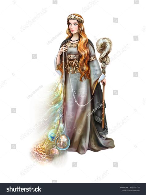 Pagan Goddess Destiny Spinning Wheel Thread 스톡 일러스트 1346100140