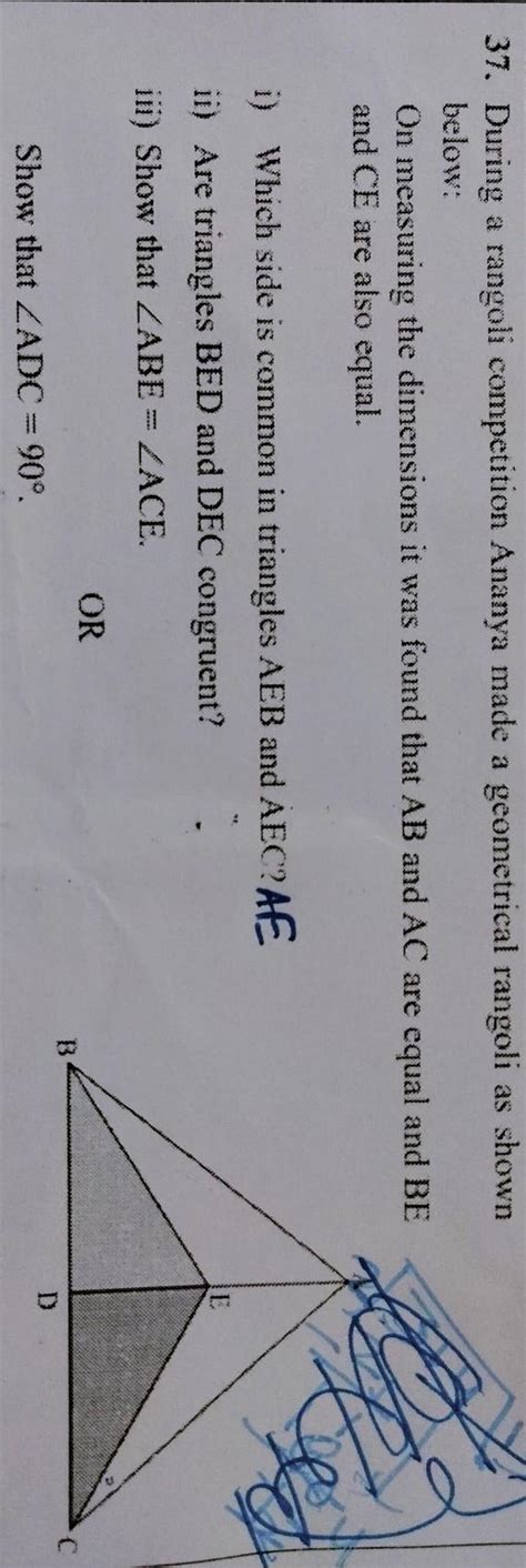 During a rangoli competition ananaya made a geometric rangoli as shown ...