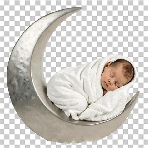 Baby boy sleeping on the moon isolated on transparent background ...