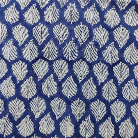 Pure Cotton Jaipuri Blue With Leaf Motifs Hand Block Print Fabric ...