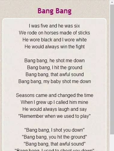 Nancy Sinatra Bang Bang Lyrics