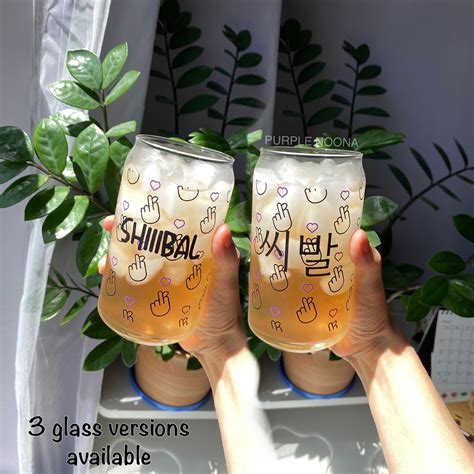 Shibal Middle finger heart Can-shaped glass, Kdrama 16oz, Shibal in ...