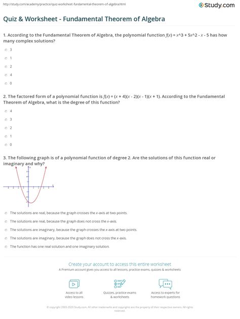 Quiz & Worksheet - Fundamental Theorem of Algebra | Study.com