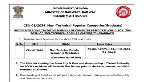 RRB NTPC City Intimation Slip 2025 OUT atrrbcdg.gov.in, Check Exam City ...