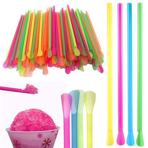 400 Color Plastic SPOON STRAWS Milkshake Smoothie Drinks Cocktail Slush ...