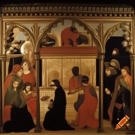 Renaissance painting of women enjoying a large food item on Craiyon