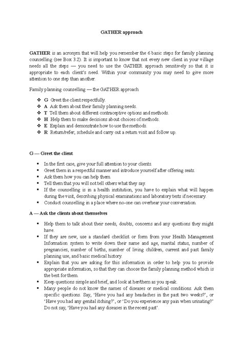 GAther Approach Counseling - GATHER approach GATHER is an acronym that ...