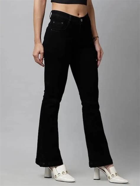 Flared Fit Single Button Black High Rise Women Jeans 07 - Aseztak