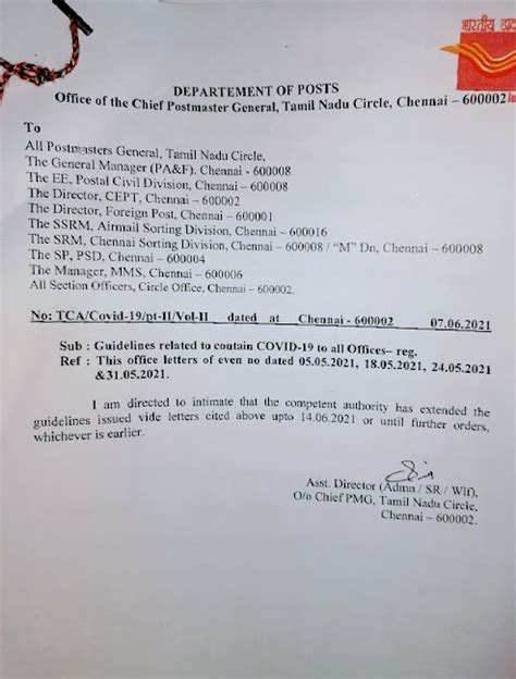 Roster extended till 14.06.2021 in TN Circle due to COVID pandemic