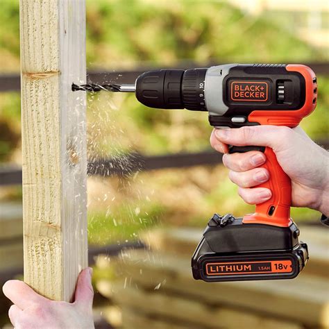 Black+Decker 18V 1.5Ah Li-Ion Cordless Electric Compact Drill Driver ...