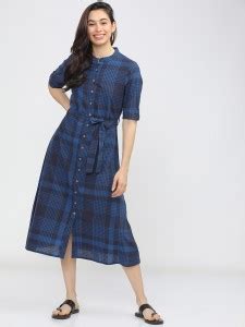 Vishudh Women A-line Blue Midi/Calf Length Dress - Buy Vishudh Women A ...