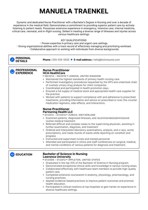 Nurse Practitioner Resume Example | Kickresume