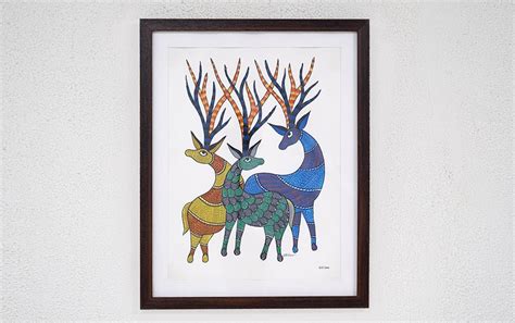 Buy Family of Barasingha - Gond Painting - A3 Size Frame Online Indic ...