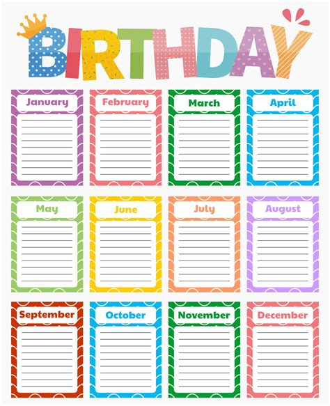 Classroom Birthday Calendar Template - prntbl.concejomunicipaldechinu.gov.co