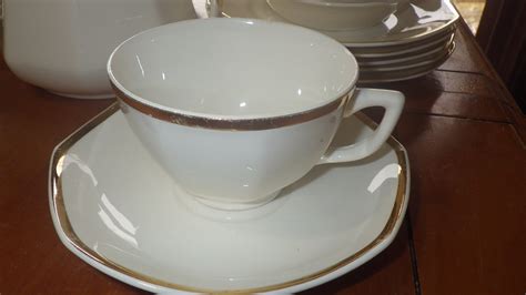 Vintage Homer Laughlin Dinnerware Set 1935 Yellowstone Cream Body Gold ...