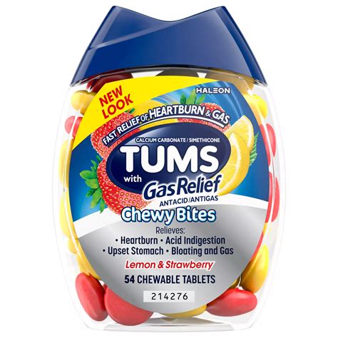 Tums Chewy Bites Chewable Antacid Tablets with Gas Relief, Lemon & Strawberry - Shop Digestion ...