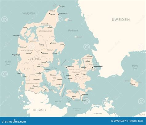 Denmark - Detailed Map with Administrative Divisions Country Stock Illustration - Illustration ...