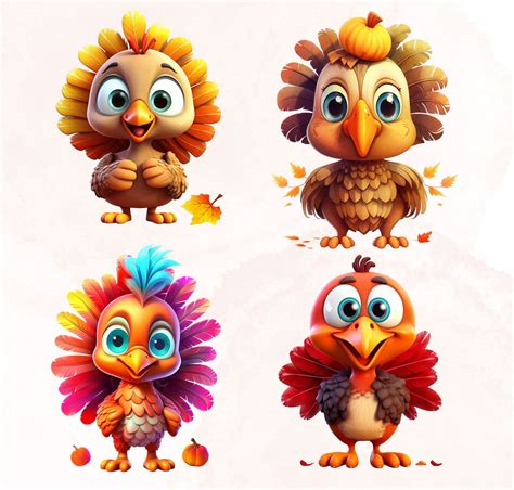 CUTE TURKEY Clip Art for Thanksgiving Cartoon Turkey Clipart PNG ...