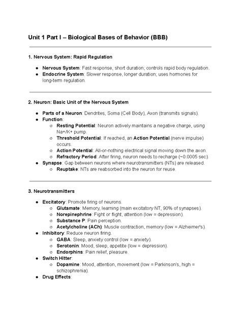 AP Psych Unit 1 Study Guide: Biological Bases of Behavior (BBB) - Studocu