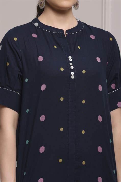 Buy Navy Blue Cotton Printed Straight Kurta Online at Biba India