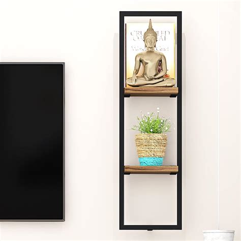 Klaxon Maya 2 Tier Wood & Metal Wall Shelf for Home Decor, Kitchen ...