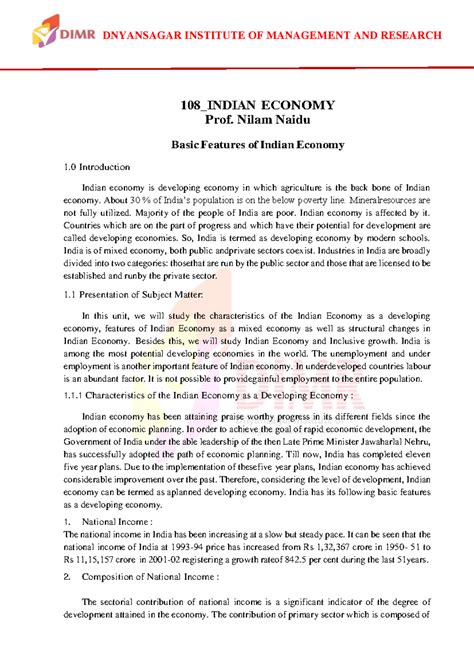 108 IE Notes-Div-A-C - g n u - 108_INDIAN ECONOMY Prof. Nilam Naidu ...