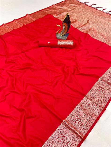 Vibrant Red Soft Banarasi Silk Saree With Mesmeric Blouse Piece ...