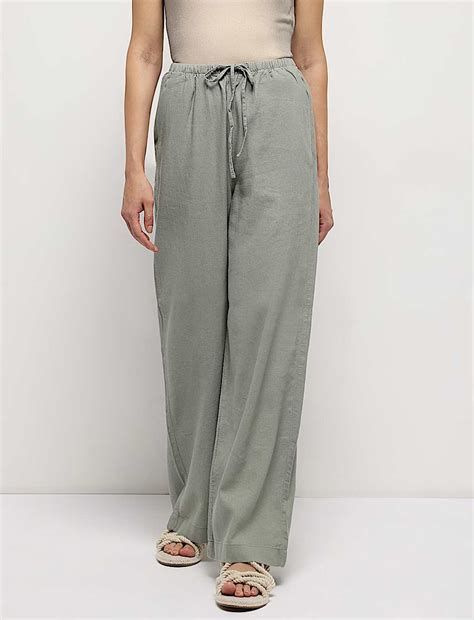 Buy Linen Rich High Rise Trousers at Marks & Spencer