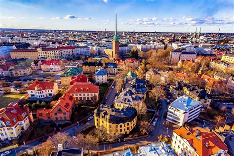 This picture shows how Helsinki city look from drone. The aerial view of helsinki shows thats it ...