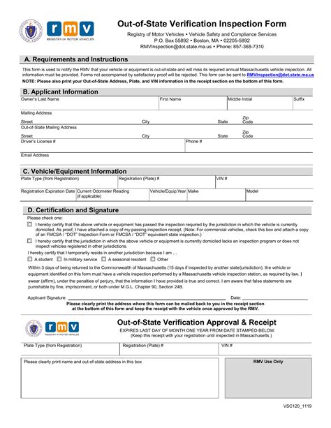Mass RMV - Out-of-State Verification Inspection Form | Forms - Docs - 2025