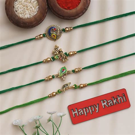 eCraftIndia Multicolor Set of 4 Radha Krishna Playing Flute, Peacock ...