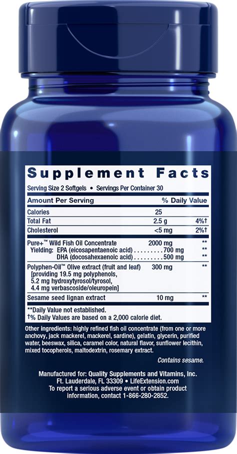Super Omega-3 EPA/DHA Fish Oil, Sesame Lignans & Olive Extract, 60 ...