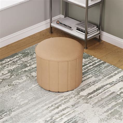 DecorNation Premium Suede Round Ottoman Stool - Grey, 18" Diameter ...