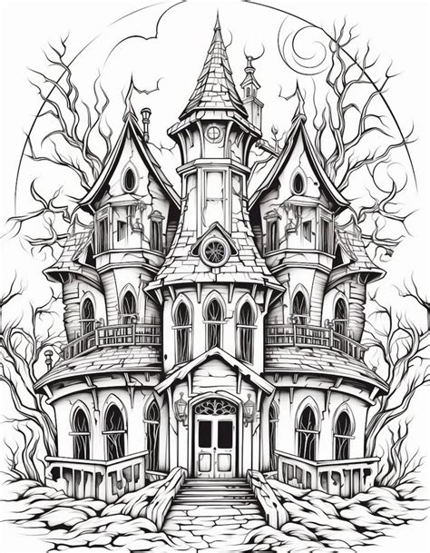 149 Halloween Haunted Castles Adult Coloring Pages Amazon KDP Coloring ...