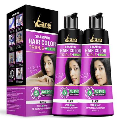 Buy VCare Triple Plus Hair Colour Shampoo 180ml for Women and Men (Pack ...