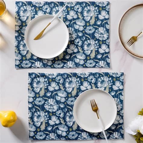 Floral Dining Cotton Printed Table Mat Royal Blue Set Of 2 Online ...