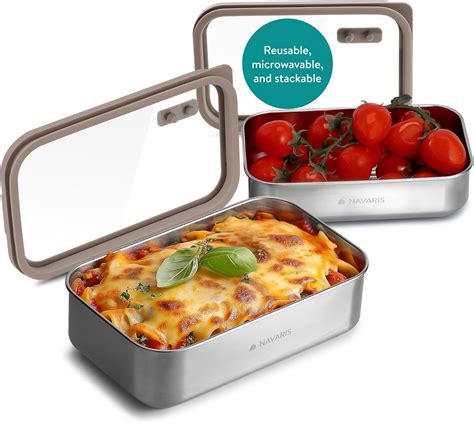 Navaris Microwave-Safe Steel Lunch Box - Microwavable & Reusable ...