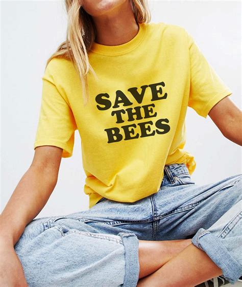 T-SHIRT SAVE the BEES / shirt nature / tee bees slogan / yellow ...