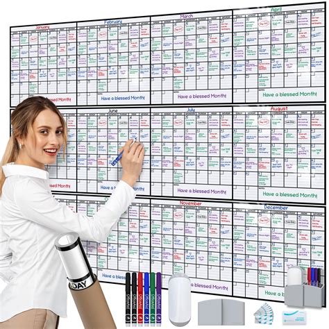Amazon.com: 12 Month Dry Erase Calendar for Wall | Large Wall Calendar ...